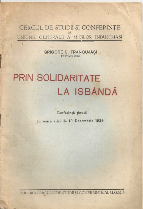 Grigore L. Trancu-Iasi - Prin solidaritate la isbanda - 1929