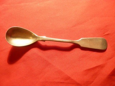 Lingurita veche tip spatula , metal argintat , L= 12,5 cm foto