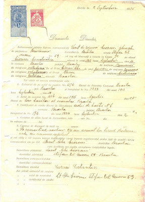 Z254 DOCUMENT VECHI -SCOALA COMERCIALA , BRAILA - LT. CIORNEI GHEORGHE -AN 1925 foto