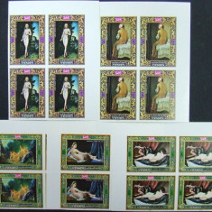 YEMEN K. - PICTURA NUDURI, 1969, 4 X 5 V IN BLOC DE 4, NED., NEOBLIT. - YK 47A