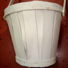 Cos alb rotund din lemn cu toarta mobila, Diam 23 cm, h 18 cm, H 46 cm foto