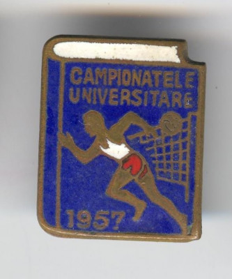 Capmionatele Universitare - VOLEI 1957 - Insigna veche email Romania foto