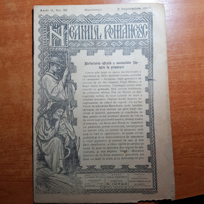 revista neamul romanesc 2 septembrie 1907-art. &quot; dintr-un sat din teleorman&quot;