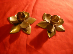 Pereche Sfesnice bronz - Nuferi , bronz , D.baza = 9,5 cm , h= 3,5 cm foto