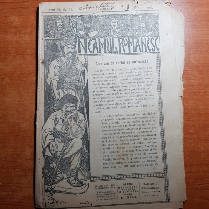 neamul romanesc 22 aprilie 1909-articol despre maresalul averescu de n. iorga