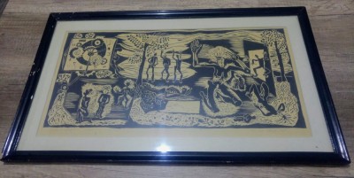 Cantecul asteptarii/ linogravura semnata Nicula Dorian, 1969 foto