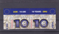 MONEDA EURO 10 ANI,X2 CU MARGINE DE COALA ,AURIT,2009,MNH,ROMANIA. foto