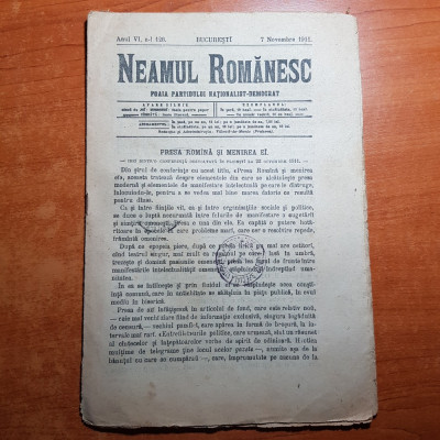 neamul romanesc 7 noiembrie 1911-art. presa romana si menirea ei de n. iorga foto