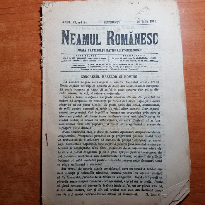 neamul romanesc 26 iulie 1911- serbarile din valenii de munte