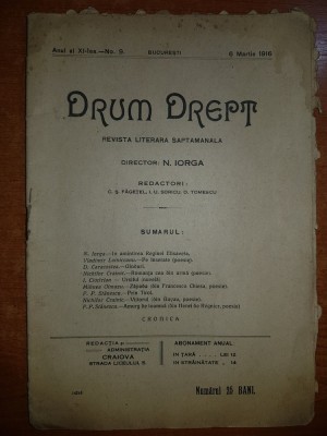 revista drum drept 6 martie 1916-in amintirea reginei elisabeta de nicolae iorga foto