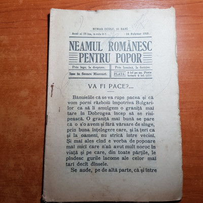 neamul romanesc pentru popor 24 februarie 1913-art. despre razboiul cu bulgaria foto