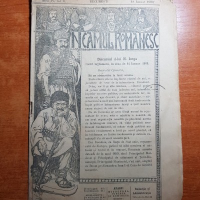 neamul romanesc 18 ianuarie 1909-discursul d-lui nicolae iorga rostit in camera foto