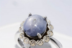 VAND INEL DIN AUR ALB, DE 14 K, MARCAT,CU UN BLUE STAR SAPPHIRE SI DIAM. NAT. foto