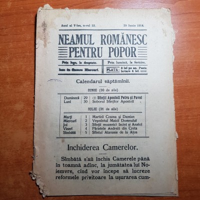 neamul romanesc pentru popor 29 iunie 1914-art. &amp;quot; rostul cititului &amp;quot; foto