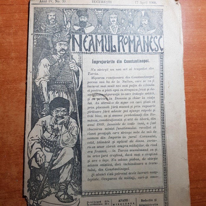 neamul romanesc 17 aprilie 1909-art. &quot; imprejurarile din constantinopol &quot;
