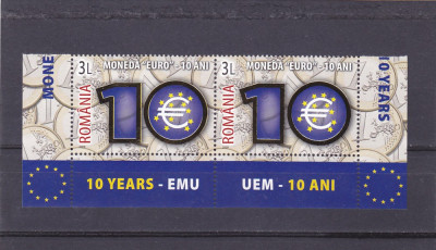 MONEDA EURO 10 ANI,X2 CU MARGINE DE COALA ,AURIT,2009,MNH,ROMANIA. foto