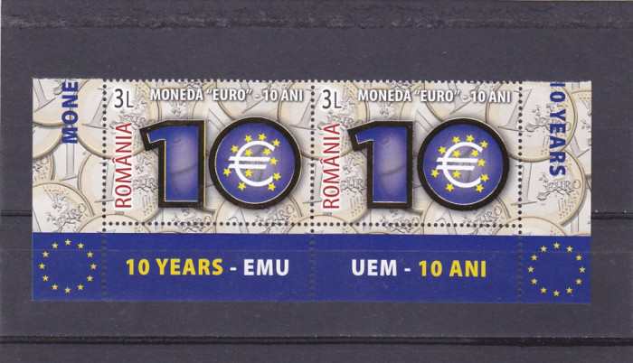 MONEDA EURO 10 ANI,X2 CU MARGINE DE COALA ,AURIT,2009,MNH,ROMANIA.