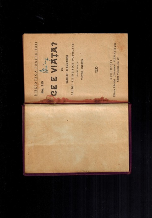Camille Flammarion- Ce e viata - Stella, doua volume coligate 1929, raritate BPT