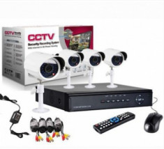 Sistem supraveghere CCTV kit DVR 4 camere exterior/interior, pachet complet, HDMI, internet foto