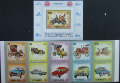 YEMEN - PRIMELE AUTOMOBILE 5 V + 1S/S, NEDANT., NEOB. - YK 045 foto