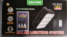 Kit Solar Lampa 12LED SMD, Telecomanda, USB, 3 Becuri, 6V2.4Ah GD8054 foto