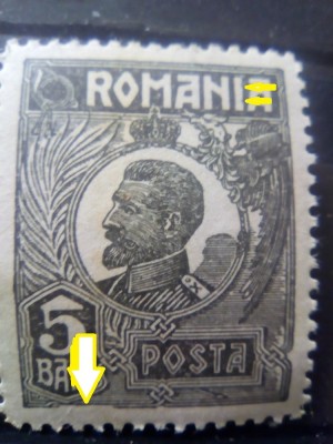 EROARE ROMANIA, FERDINAND 1920/27, , ERRORE CADRU SPART -INTRERUPT JOS , foto