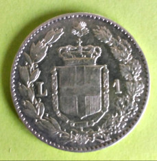 ITALIA 1 LIRA 1887 UMBERTO I ARGINT STARE EXCELENTA foto