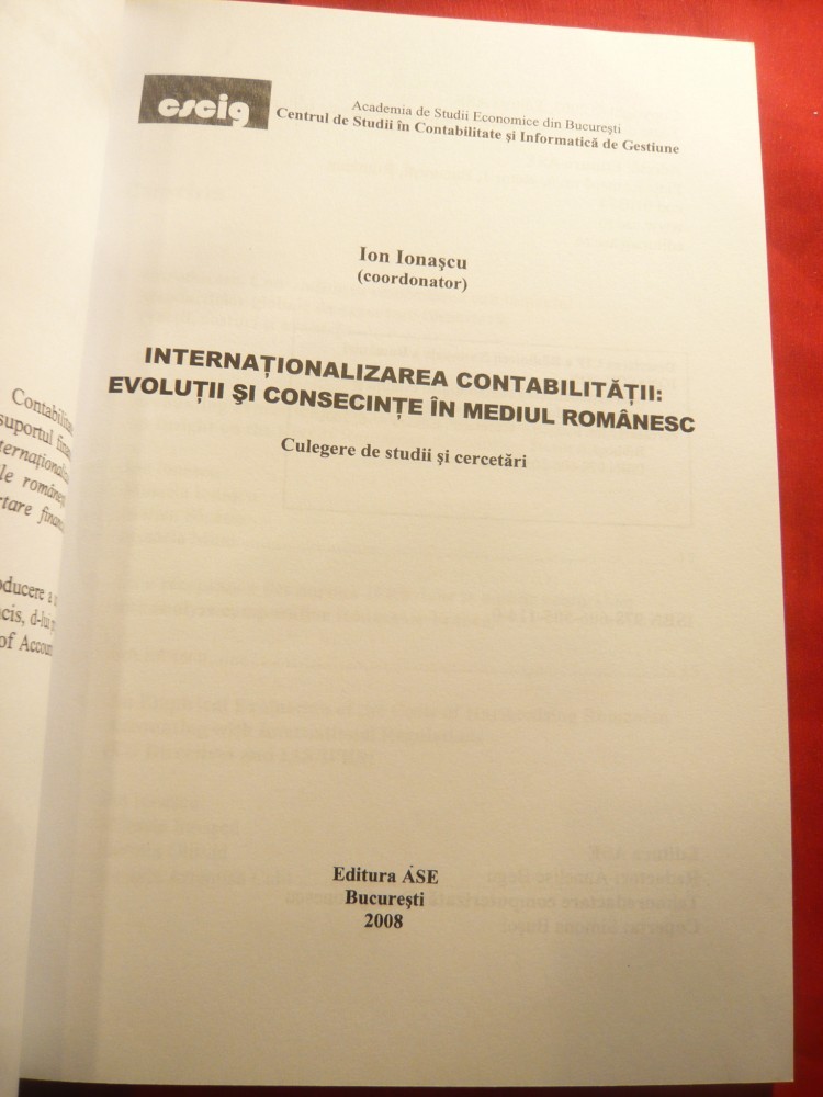 Ion Ionascu Internationalizarea Contabilitatii Culegere Studii Si Cercetari Arhiva Okazii Ro