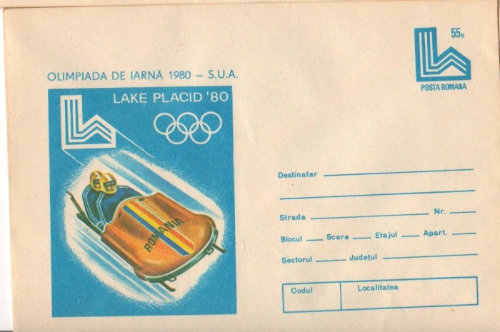 IP 9859 INTREG POSTAL: OLIMPIADA DE IARNA 1980, LAKE PLACID - SUA. BOB , ROMANIA