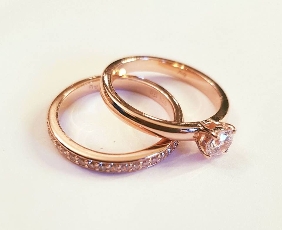 Set Inele cuplu, verigheta, inel de logodna, argint placat cu aur, zirconii  | arhiva Okazii.ro