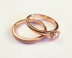 Set Inele cuplu, verigheta, inel de logodna, argint placat cu aur, zirconii foto