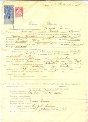 Z307 DOCUMENT VECHI -SCOALA COMERCIALA , BRAILA - GEORGETA IONESCU -AN 1925 foto