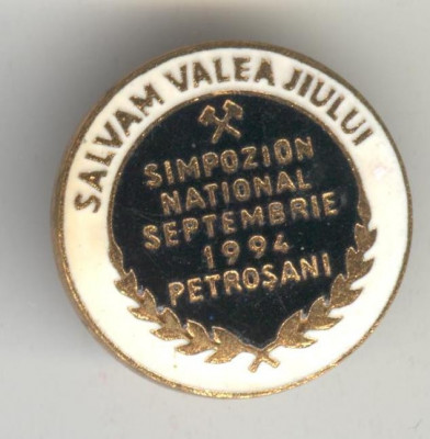 MINERIT - SALVAM VALEA JIULUI - SIMPOZION NATIONAL PETROSANI 1994 insigna email foto