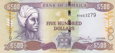 Bancnota Jamaica 500 Dolari 2008 - P85f UNC foto