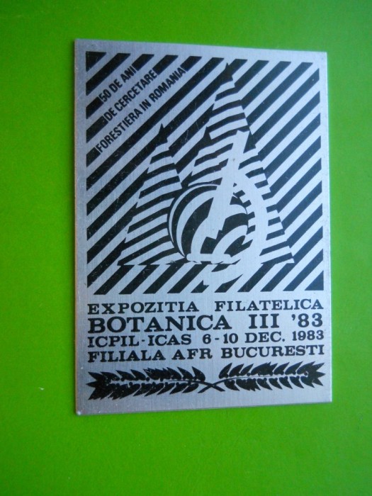 HOPCT PLACHETA EXPO FILAT FORESTIERA BOTANICA 1983 AFR BUCURESTI- D=65/45 MM [2]