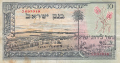 Bancnota Israel 10 Lirot 1955 - P27a VF RARA ( varianta cu serie rosie ) foto