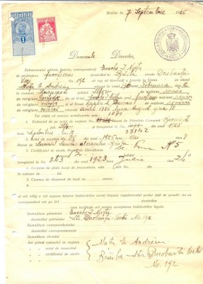 Z336 DOCUMENT VECHI -SCOALA COMERCIALA , BRAILA - ENACHE I. NUTU -AN 1925 foto