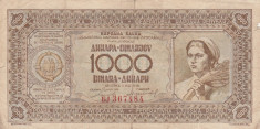 Yugoslavia - Iugoslavia 1000 Dinara 1.05.1946 P.67a VF foto