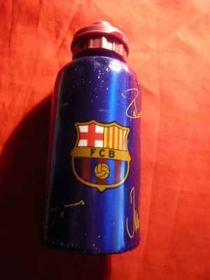 Bidon de apa din aluminiu- Suvenir Echipa Fotbal FC Barcelona ,cu autografe juc foto