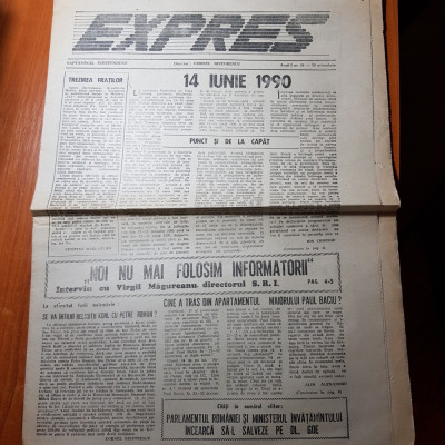 ziarul expres 30 octombrie 1990-articol despre mineriada -14 iunie 1990 foto