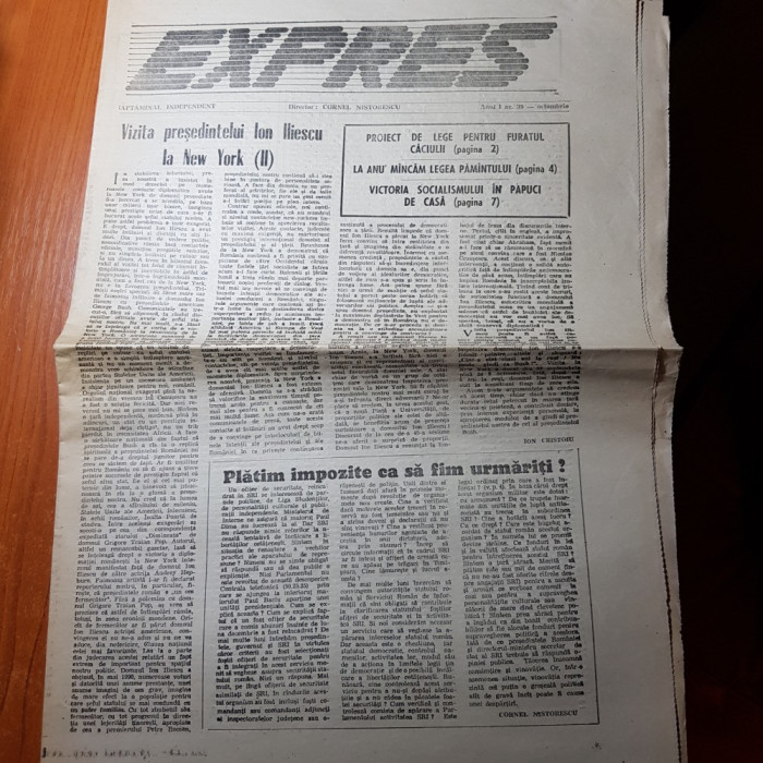 ziarul expres octombrie 1990-vizita lui iliescu la new york