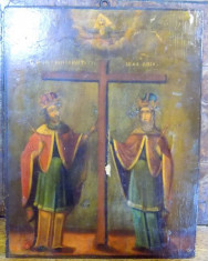 Icoana pe lemn romaneasca Sf. Constantin si Elena , Sec. XIX foto
