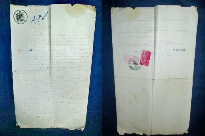 7931-I-Act vechi Romania Vanzare Spineni-13 dec. 1944. Antet cu stema, timbre. foto
