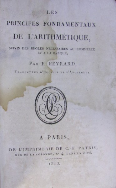 LES PRINCIPES FONDAMENTAUX DE L'ARITHMETIQUE de P. PEYRARD (1813) foto mare LES PRINCIPES FONDAMENTAUX DE L'ARITHMETIQUE de P. PEYRARD (1813) foto mare
