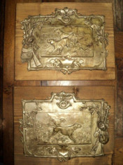 Vanatoare, panouri decorative metal argintat pe lemn, cca 1900 foto