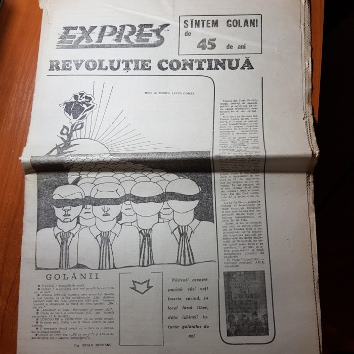 ziarul expres mai 1990-art. revolutia continua,mare demonstratie la universitate