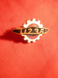 Insigna U23A -industrie Romania , metal si email , L= 3 cm