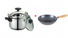 Oala presiune inox 6 l, peterhof, PH 15124 6 + Tigaie wok 28 cm cadou foto