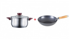 Oala din inox cu capac yena 3,4 litri, peterhof + Tigaie wok 28 cm cadou foto