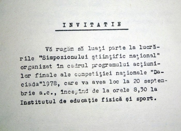 INVITATIE SIMPOZION NATIONAL , 1978 , DACIADA